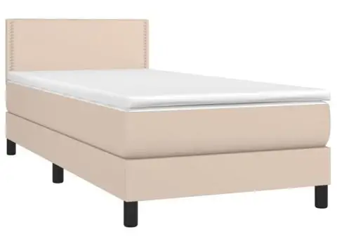 Pat cu arcuri, cu saltea și LED cappuccino 100x200 cm piele eco - 3/5