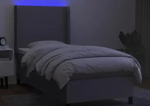 Pat cu arcuri, saltea și LED, gri deschis, 90x200 cm, textil - 3/5