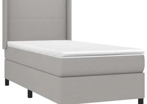 Pat cu arcuri, saltea și LED, gri deschis, 90x200 cm, textil - 4/5