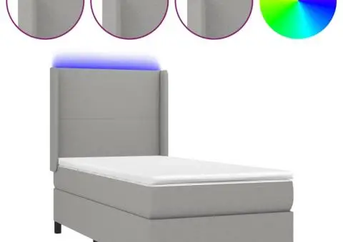 Pat cu arcuri, saltea și LED, gri deschis, 100x200 cm, textil - 2/5