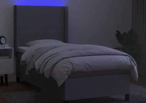 Pat cu arcuri, saltea și LED, gri deschis, 100x200 cm, textil - 3/5