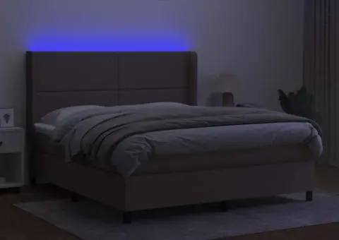 Pat cu arcuri, saltea și LED, gri taupe, 160x200 cm, textil - 3/5