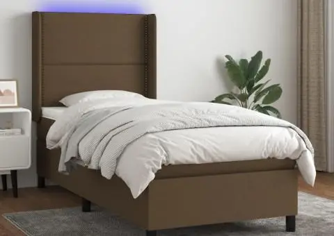 Pat cu arcuri, saltea și LED, maro închis, 80x200 cm, textil - 1/5