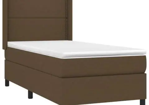 Pat cu arcuri, saltea și LED, maro închis, 80x200 cm, textil - 4/5