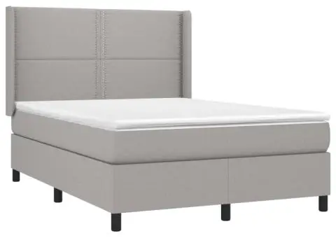 Pat cu arcuri, saltea și LED, gri deschis, 140x200 cm, textil - 4/5