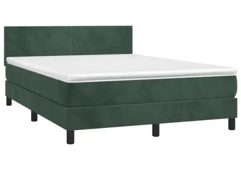 Pat cu arcuri, saltea și LED, verde închis, 140x190 cm, catifea - 3/5