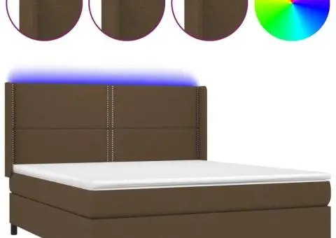 Pat cu arcuri, saltea și LED, maro închis, 180x200 cm, textil - 2/5