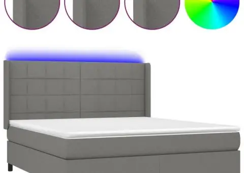 Pat cu arcuri, saltea și LED, gri închis, 160x200 cm, textil - 2/5