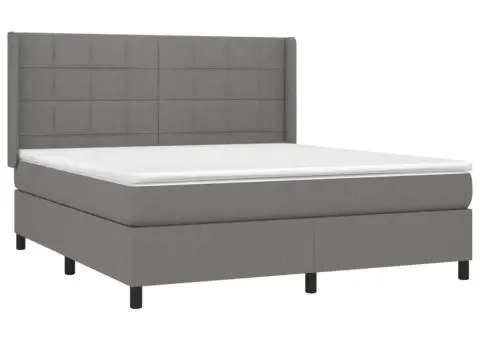 Pat cu arcuri, saltea și LED, gri închis, 160x200 cm, textil - 4/5