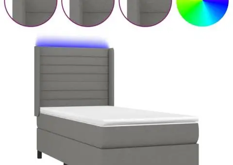 Pat cu arcuri, saltea și LED, gri închis, 90x200 cm, textil - 2/5