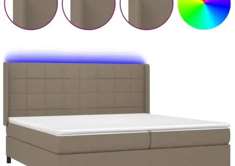 Pat cu arcuri, saltea și LED, gri taupe, 200x200 cm, textil - 2/5