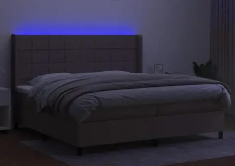 Pat cu arcuri, saltea și LED, gri taupe, 200x200 cm, textil - 3/5