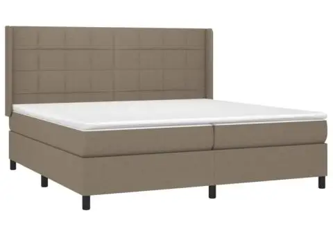 Pat cu arcuri, saltea și LED, gri taupe, 200x200 cm, textil - 4/5