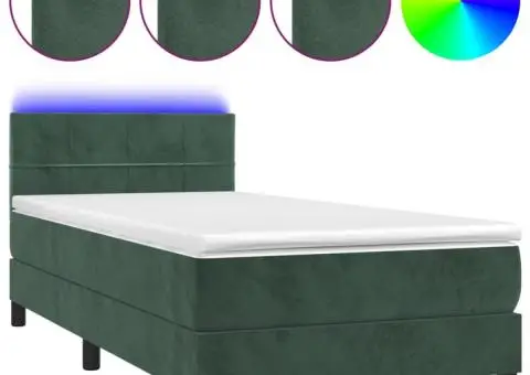 Pat continental cu saltea și LED verde închis 80x200 cm catifea - 2/5