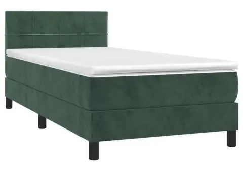 Pat continental cu saltea și LED verde închis 80x200 cm catifea - 4/5