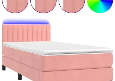 Pat cu arcuri, saltea și LED, roz, 100x200 cm, catifea - 2/5