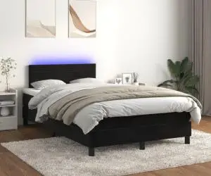 Pat cu arcuri, saltea și LED, negru, 120x200 cm, catifea