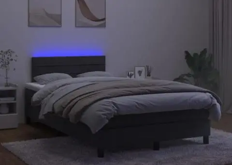 Pat cu arcuri, saltea și LED, negru, 120x200 cm, catifea - 4/5