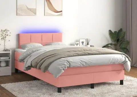 Pat continental cu saltea & LED, roz, 120x200 cm, catifea - 1/5