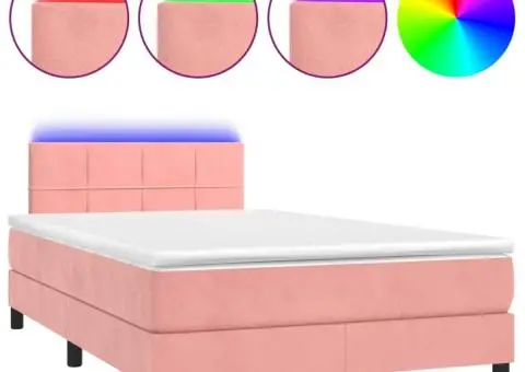 Pat continental cu saltea & LED, roz, 120x200 cm, catifea - 2/5
