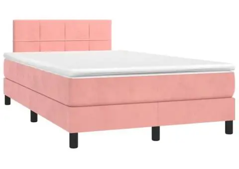 Pat continental cu saltea & LED, roz, 120x200 cm, catifea - 4/5