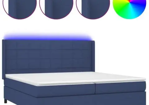 Pat cu arcuri, saltea și LED, albastru, 200x200 cm, textil - 2/5