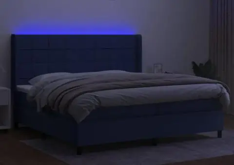 Pat cu arcuri, saltea și LED, albastru, 200x200 cm, textil - 3/5