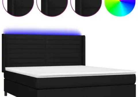Pat cu arcuri, saltea și LED, negru, 180x200 cm, textil - 2/5