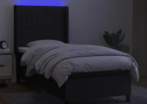 Pat cu arcuri, saltea și LED, negru, 100x200 cm, textil - 3/5