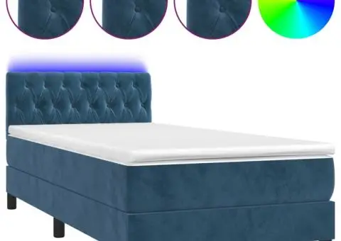 Pat cu arcuri, saltea și LED, bleumarin, 100x200 cm, catifea - 2/5