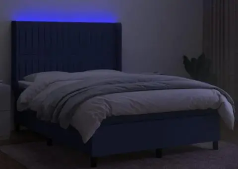 Pat cu arcuri, saltea și LED, albastru, 140x200 cm, textil - 3/5