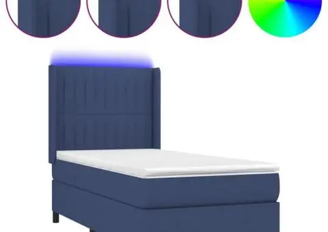 Pat cu arcuri, saltea și LED, albastru, 90x190 cm, textil - 2/5