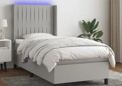 Pat cu arcuri, saltea și LED, gri deschis, 80x200 cm, textil - 1/5