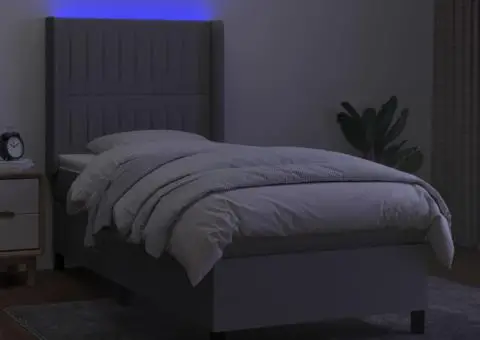 Pat cu arcuri, saltea și LED, gri deschis, 80x200 cm, textil - 3/5