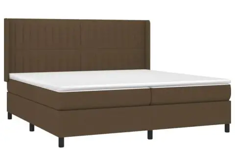 Pat cu arcuri, saltea și LED, maro închis, 200x200 cm, textil - 4/5