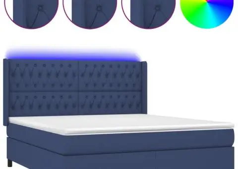 Pat cu arcuri, saltea și LED, albastru, 160x200 cm, textil - 2/5