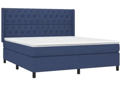 Pat cu arcuri, saltea și LED, albastru, 160x200 cm, textil - 4/5