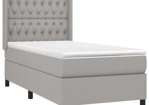 Pat cu arcuri, saltea și LED, gri deschis, 100x200 cm, textil - 4/5