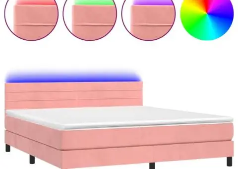 Pat continental cu saltea & LED, roz, 120x200 cm, catifea - 2/5