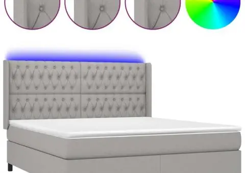 Pat cu arcuri, saltea și LED, gri deschis, 160x200 cm, textil - 2/5