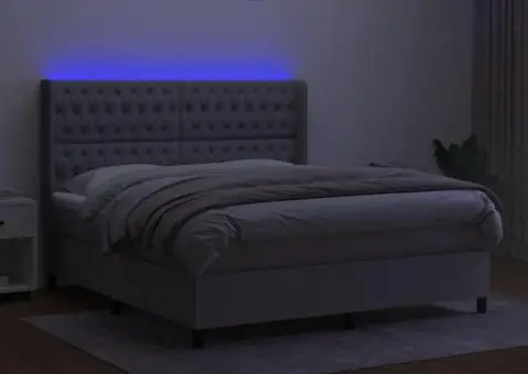 Pat cu arcuri, saltea și LED, gri deschis, 160x200 cm, textil - 3/5