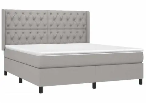 Pat cu arcuri, saltea și LED, gri deschis, 160x200 cm, textil - 4/5