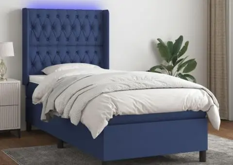 Pat cu arcuri, saltea și LED, albastru, 90x200 cm, textil - 1/5