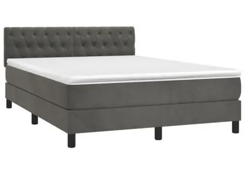 Pat cu arcuri, saltea și LED, gri închis, 140x200 cm, catifea - 3/5