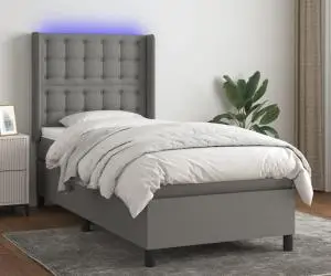 vidaXL Pat cu arcuri, saltea și LED, gri închis, 80x200 cm, textil