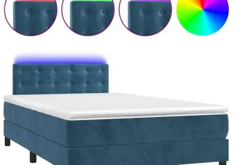Pat cu arcuri, saltea și LED, albastru, 120x200 cm, catifea - 2/5