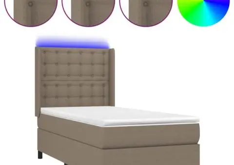 Pat cu arcuri, saltea și LED, gri taupe, 90x200 cm, textil - 2/5