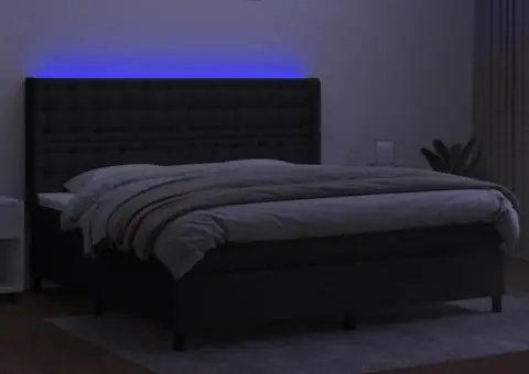 Pat cu arcuri, saltea și LED, negru, 200x200 cm, textil - 3/5