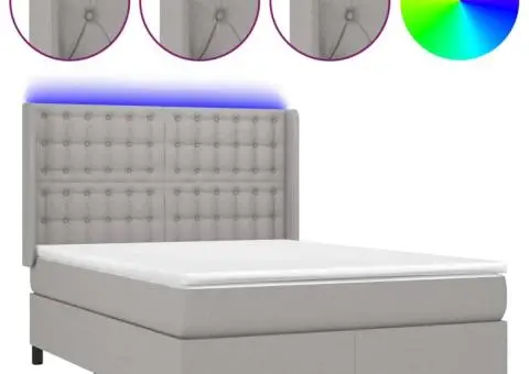 Pat cu arcuri, saltea și LED, gri deschis, 140x200 cm, textil - 2/5