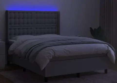 Pat cu arcuri, saltea și LED, gri deschis, 140x200 cm, textil - 3/5